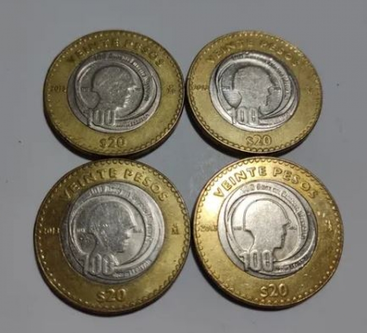 Moneda 20 Pesos Ejército Mexicano 100 Años Circulada Escasa